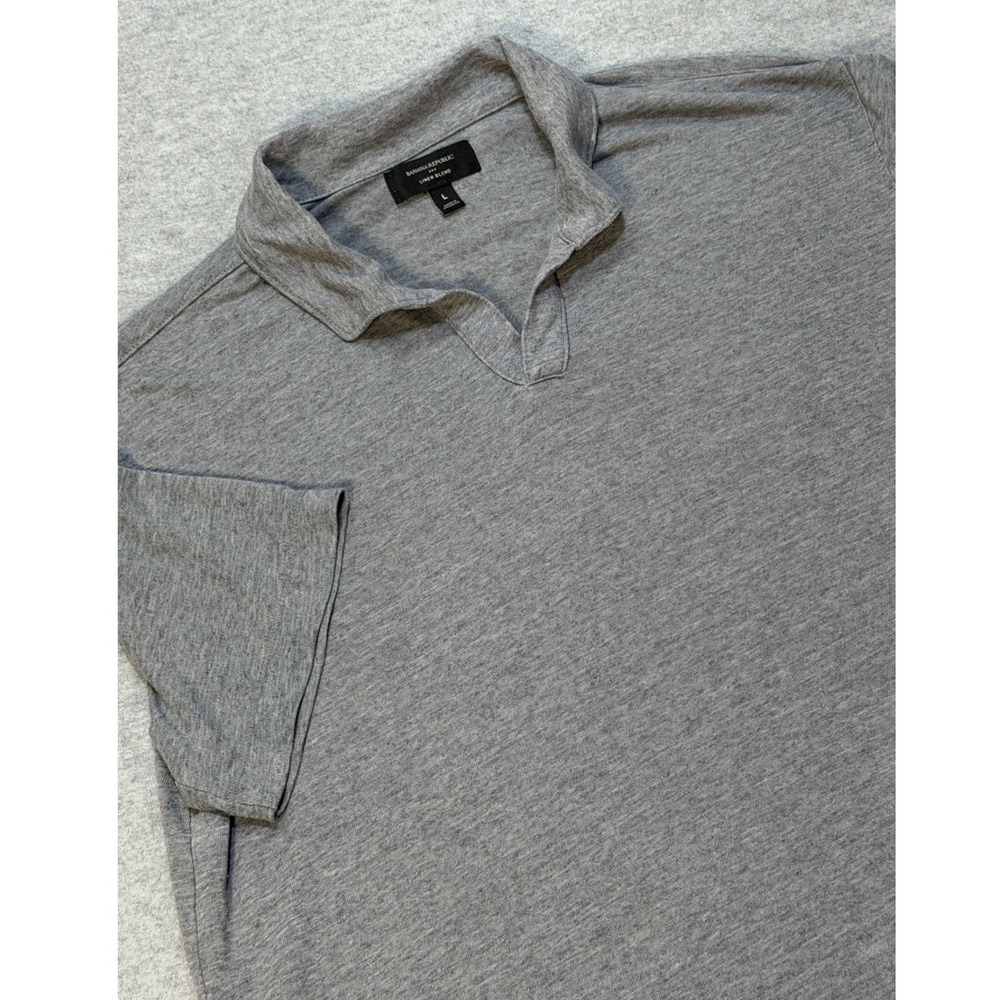 Banana Republic Mens Large Gray Linen Blend Short Sleeve Johnny Collar Polo